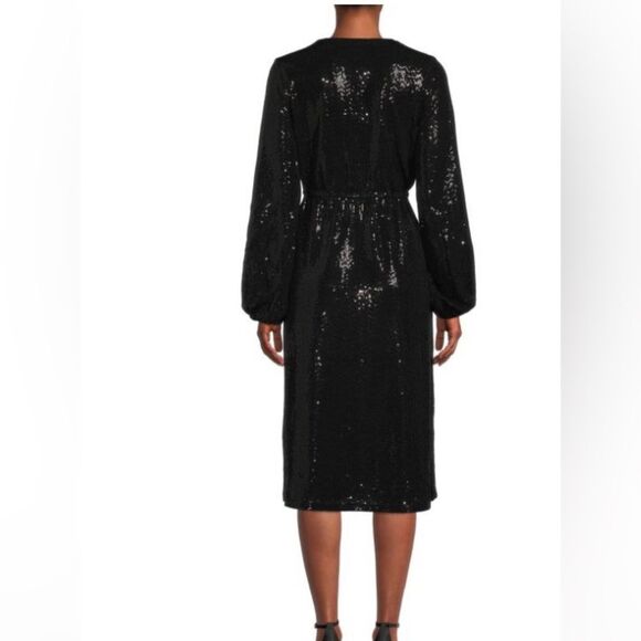 BRAND NEW TAHARI Balloon Sleeve Sequin Fit & Flare Dress SIZE L - Picture 4 of 5